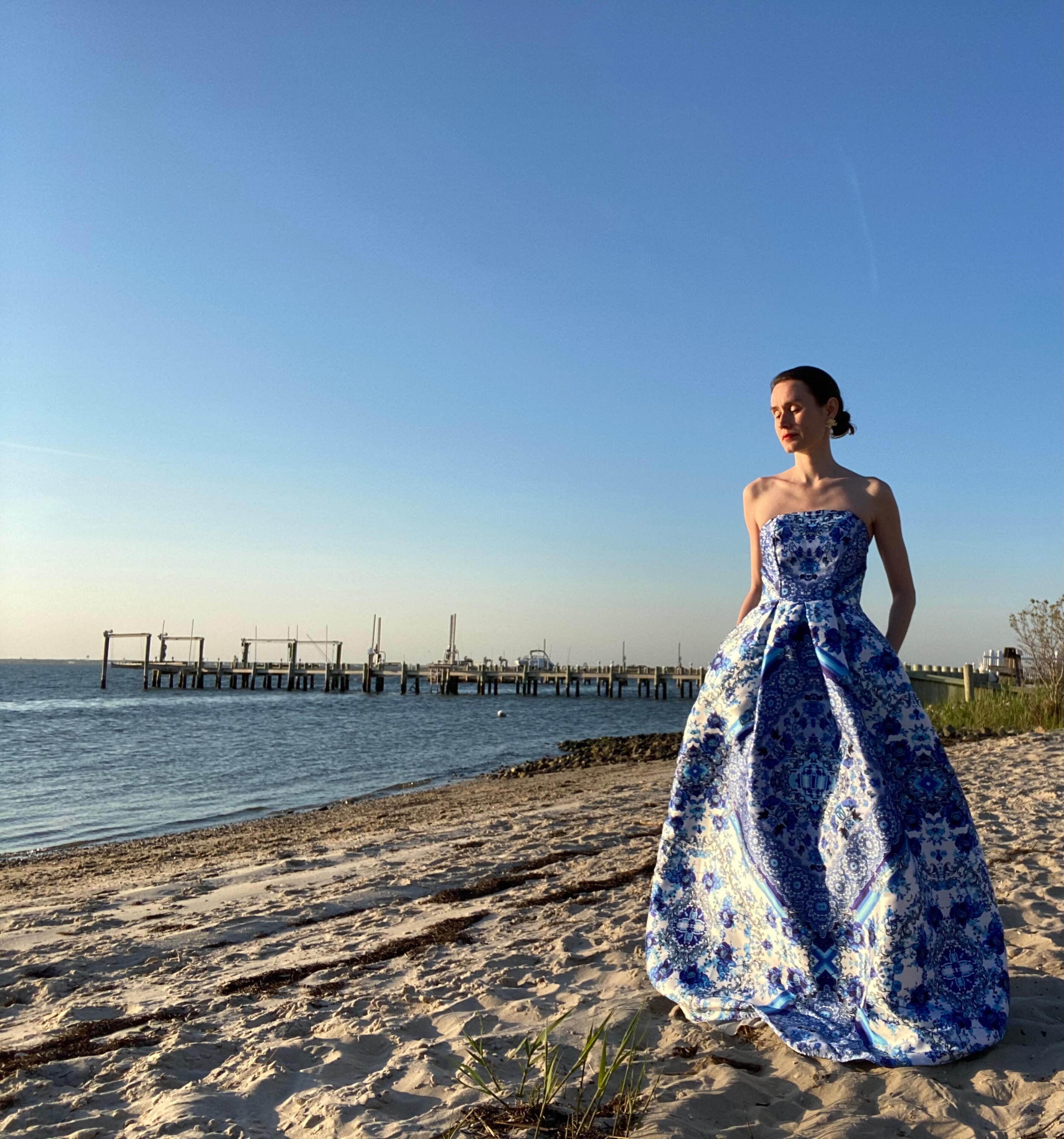 Blue Floral Long Senior Prom Dress, Blue A-Line Evening Dress – Loveydress